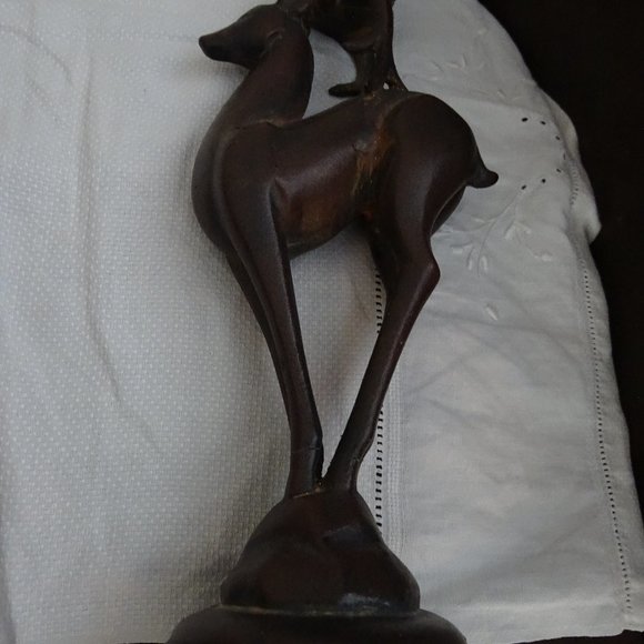 Christmas Giftcraft Inc Wooden Reindeer Candle Holders Statue Dark Solid Wood - Picture 3 of 5